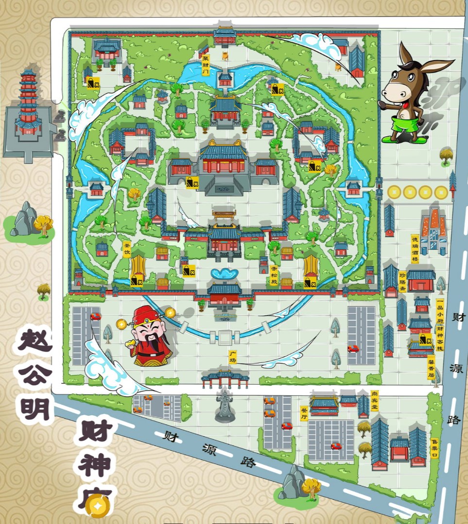王五镇寺庙类手绘地图